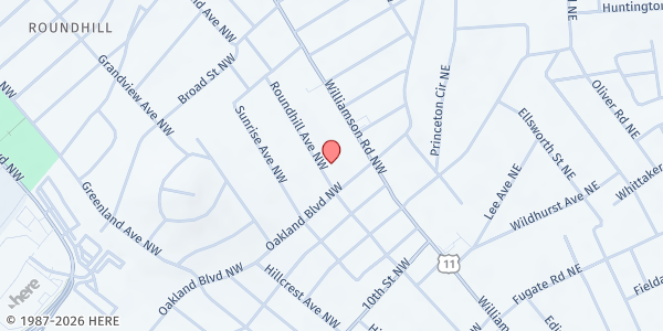 Map showing Oakland Baptist Church at 3623 Roundhill Ave NW, Roanoke, VA