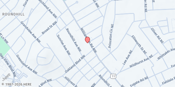 Map showing Oakland Baptist Church at 3623 Roundhill Ave NW, Roanoke, VA