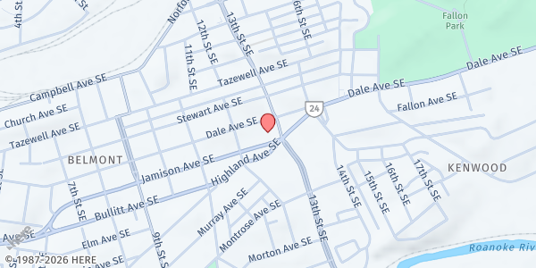 Map showing Presbyterian Community Center at 1228 Jamison Ave. SE, Roanoke, VA