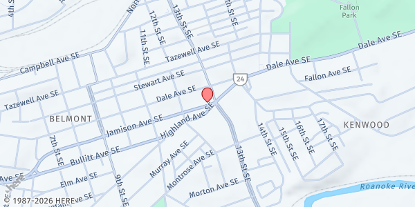 Map showing Presbyterian Community Center - Food Distribution Center at 1228 Jamison Ave SE, Roanoke, VA