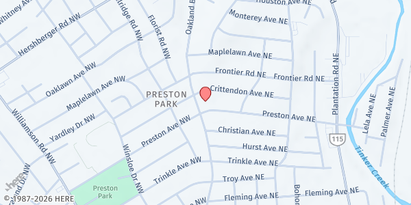 Map showing Preston Oaks Baptist Church at 102 Preston Ave NE, Roanoke, VA