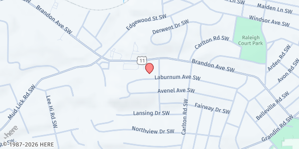 Map showing Rosalind Hills Baptist Church at 2712 Brandon Ave SW, Roanoke, VA