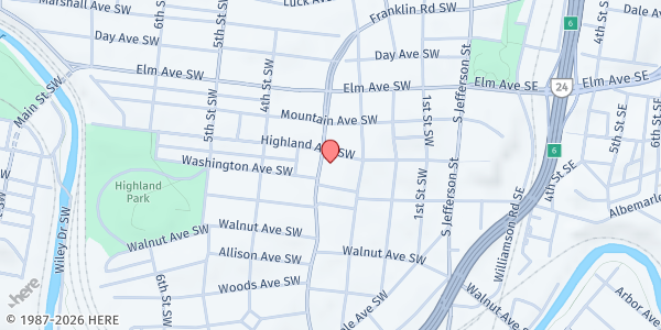 Map showing Saint Mark's Lutheran Church at 1008 Franklin Rd SW, Roanoke, VA