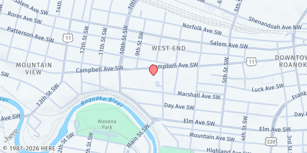 Map showing St. Francis House Food Pantry at 820 Campbell Ave SW, Roanoke, VA