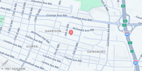 Map showing Sweet Union Baptist Church at 521 Madison Ave NW, Roanoke, VA