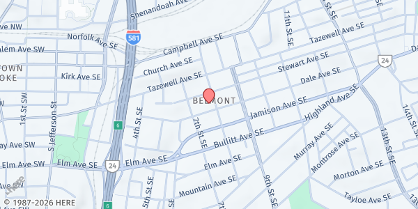 Map showing The Salvation Army – Roanoke at 724 Dale Avenue Southeast, Roanoke, VA