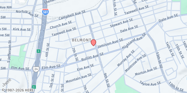 Map showing United Christian Inner City Ministries at 828 Jamison Ave, Roanoke, VA