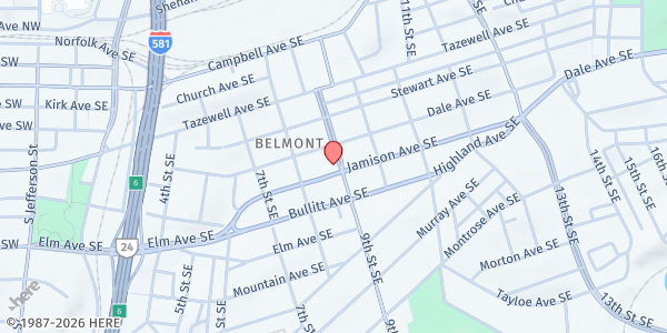 Map showing United Christian Inner City Soup Kitchen at 828 Jamison Ave, Roanoke, VA