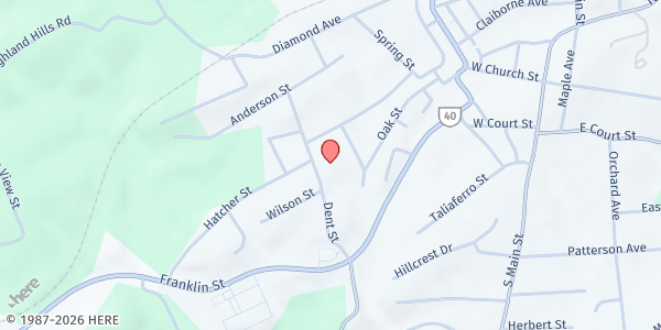 Map showing Helping Hands of Franklin County at 200 Dent St B, Rocky Mount, VA
