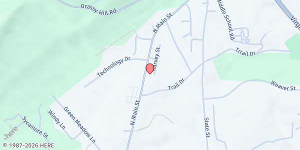 Map showing Rocky Mount Church of God at 1360 N Main St, Rocky Mount, VA