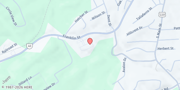 Map showing Rocky Mount Church of God - God's Provision Food Distribution Center at 1125 Franklin St, Rocky Mount, VA