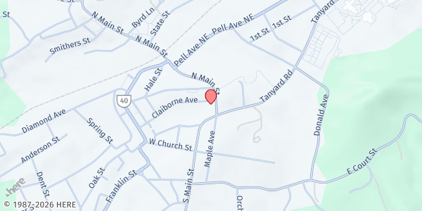 Map showing Rocky Mount United Methodist Church at 35 N Main St, Rocky Mount, VA