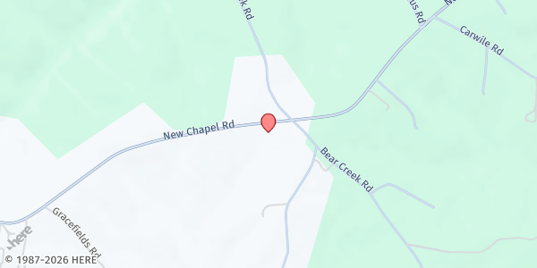Map showing New Chapel Baptist Church at 1977 New Chapel Road, Rustburg, VA