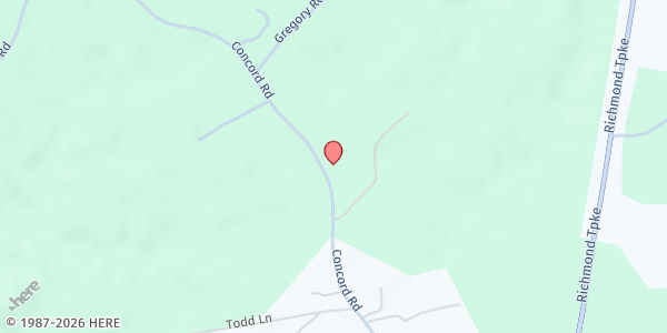 Map showing Concord Baptist Church at 15625 Concord Road, Ruther Glen, VA