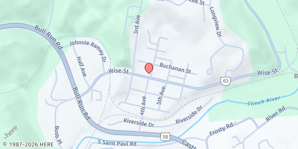 Map showing First Baptist Church of Saint Paul at 3103 Deacon Dr., Saint Paul, VA
