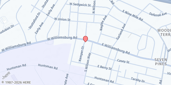 Map showing Sandston Food Pantry – Corinth United Methodist Church at 23 West Williamsburg Road, Sandston, VA