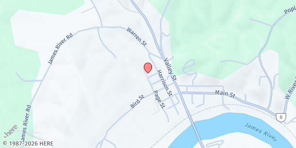 Map showing Scottsville Bread of Life at 300 Page St, Scottsville, VA