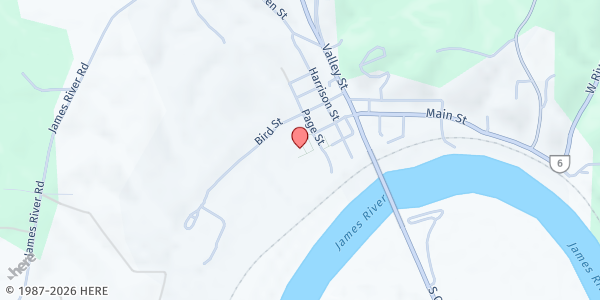 Map showing Scottsville Bread of Life at 300 Page St., Scottsville, VA