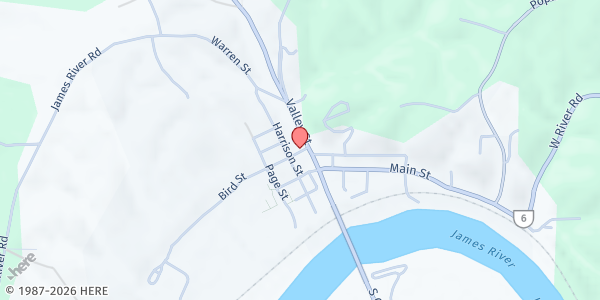 Map showing Scottsville Pavillion at 125 Fleet St., Scottsville, VA