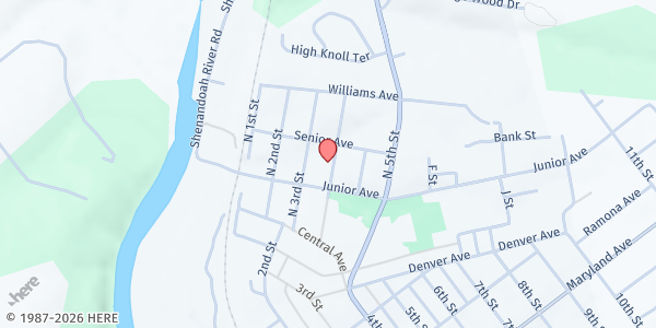 Map showing Grace Fellowship Church at 205 N. 4th Street, Shenandoah, VA