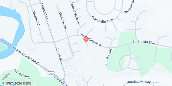 Map showing Good Shepherd Catholic Church at 300 Smithfield Blvd, Smithfield, VA