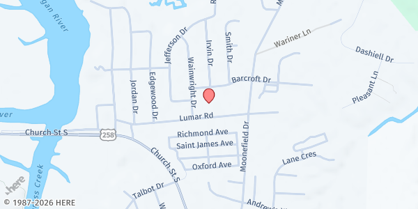 Map showing Smithfield Baptist Church at 100 Wainwright Dr, Smithfield, VA