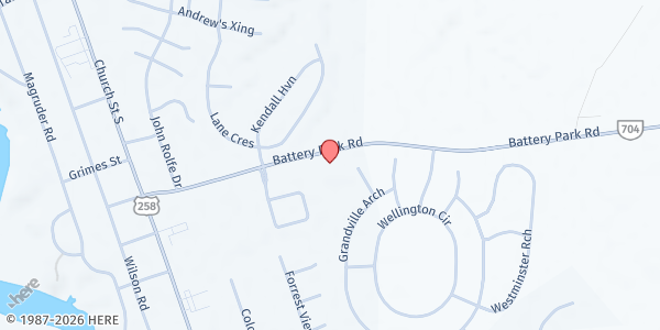 Map showing Smithfield Christian Church at 18420 Battery Park Rd, Smithfield, VA