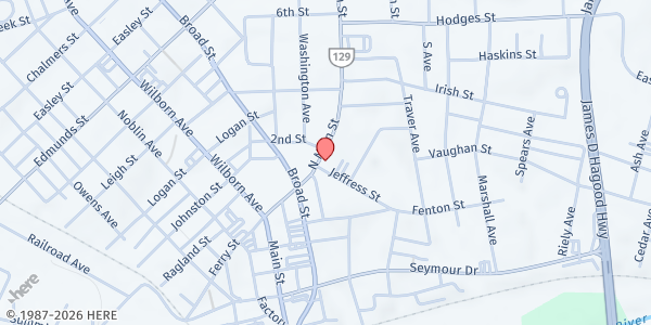 Map showing Main Street United Methodist Church at 701 North Main Street, South Boston, VA