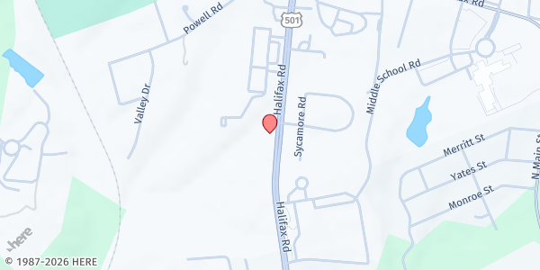 Map showing South Boston Church of God at 3000 Halifax Road, South Boston, VA