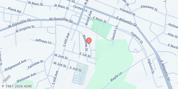 Map showing Mecklenburg Senior Citizens at 411 King Street, South Hill, VA
