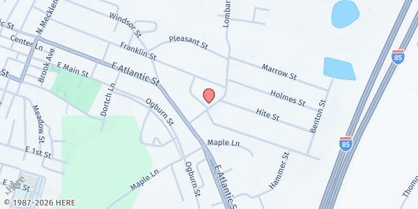 Map showing South Hill Breadbox Company at 604 Northington St., South Hill, VA