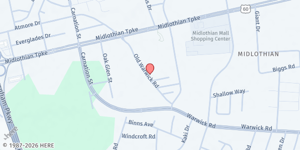 Map showing Iglesia de Dios Pentecostal Filadelfia at Suite H6290, Old Warwick Road, South Richmond, VA