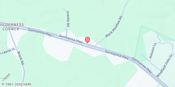 Map showing Wilderness Community Church at 10501 Plank Rd, Spotsylvania, VA