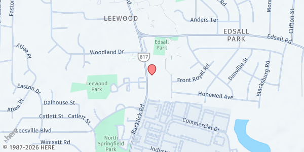 Map showing Springfield Christian Church at 5407 Backlick Rd, Springfield, VA