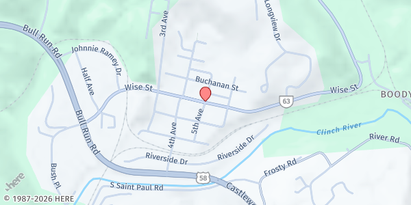 Map showing St. Therese Social Ministries at 3107 Wise St., St. Paul, VA