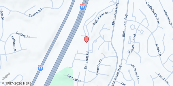 Map showing Iglesia Jardin de Delicias at 279 Bells Hill Rd., Stafford, VA