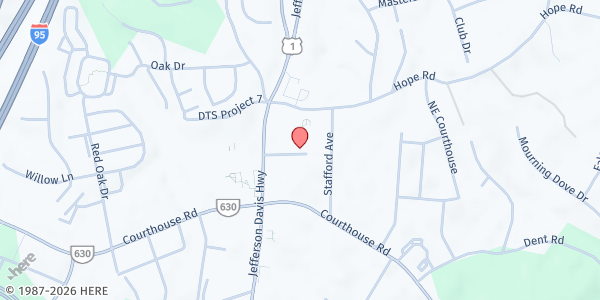 Map showing SERVE at 15 Upton Ln., Stafford, VA