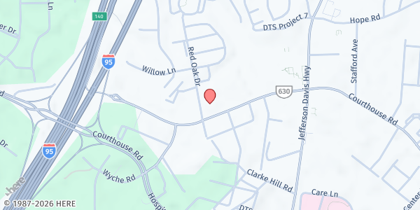Map showing St. Peter's Lutheran Church at 1201 Courthouse Rd, Stafford, VA