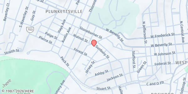 Map showing Allen Chapel A.M.E. Church - Food Distribution Center at 936 Sudbury St, Staunton, VA