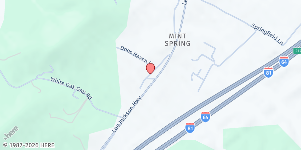 Map showing Helping Hands Food Pantry at 53 Mint Springs Circle, Staunton, VA