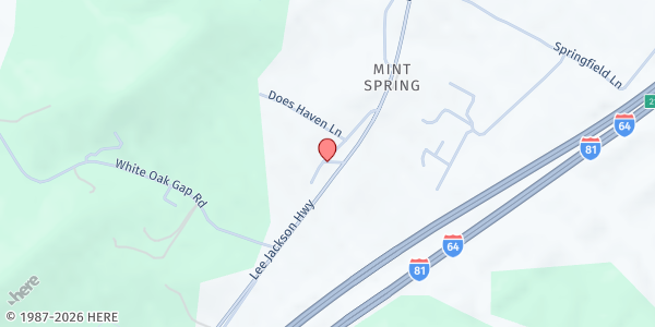 Map showing Helping Hands Food Pantry at 53 Mint Springs Circle, Staunton, VA