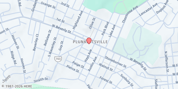 Map showing Marquis Memorial United Methodist Church (UMC) at 1614 West Beverley Street, Staunton, VA