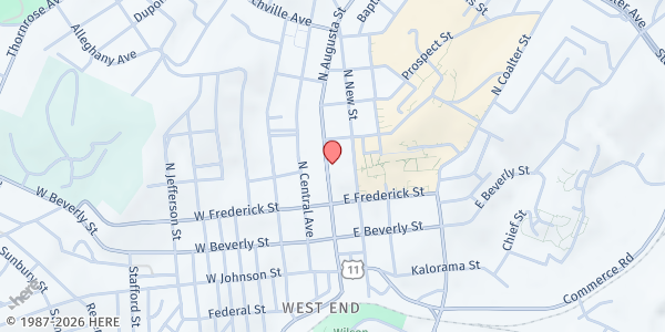 Map showing SACRA Food Pantry at 205 N. Augusta Ave., Staunton, VA