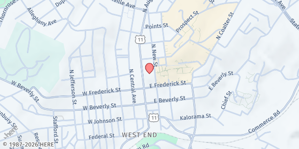 Map showing Staunton Augusta Church Relief Association (SACRA) at 118 N. New St., Staunton, VA