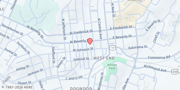 Map showing Trinity Episcopal Church at 214 W. Beverley St., Staunton, VA