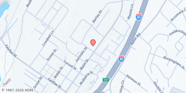 Map showing Love In Action Center at 5187 Main Street, Stephens City, VA