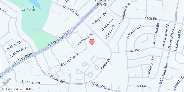 Map showing Sterling Community Center Parking Lot at 120 Enterprise St., Sterling, VA