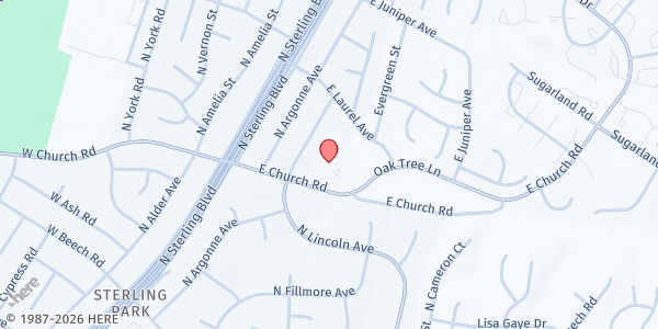 Map showing Sterling UMC at 304 East Church Road, Sterling, VA