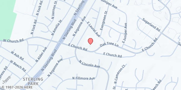 Map showing Sterling United Methodist Church at 304 E. Church Road, Sterling, VA