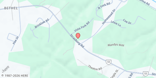 Map showing Compassion House aka The Rock at 1602 Strasburg Rd., Strasburg, VA